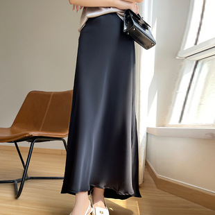 Hip Niche Design Sense Silky Acetate Satin Fishtail Skirt Summer Slim-Fit Slimming Midi Skirt