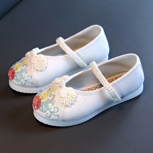 New Hanfu Children's Embroidered Shoes Girls Retro Ethnic Style with Horse-faced Skirt Antique Shoes Old Beijing Handmade Shoes