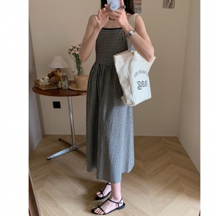 Real Shot Spot Summer Simple All-match Plaid Sling Dress