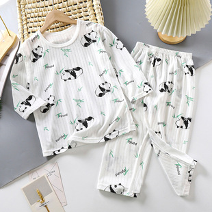 New Children's Summer Air-conditioning Suit for Boys and Girls Summer Thin Breathable Pajamas suit Pure Cotton Boneless Children's Home
