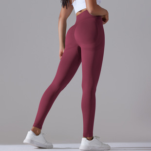 Amazon seamless knitted solid color peach hip high waist yoga pants women's plus size stretch breathable sports fitness pants
