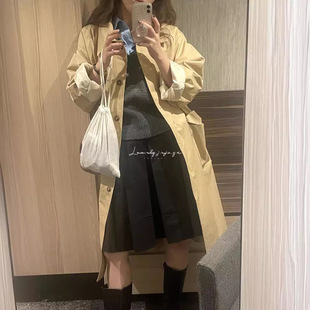In Stock/2024 spring new South Korea Dongdaemun single-breasted casual loose coat mid-length lapel trench coat