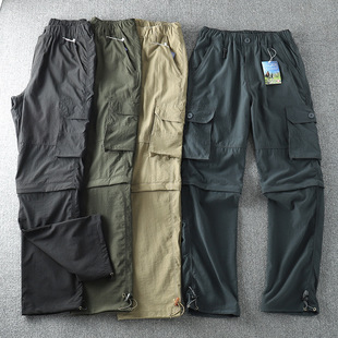 Spring and summer men's new outdoor thin loose overalls casual pants elastic waist multi-pocket straight long pants for men