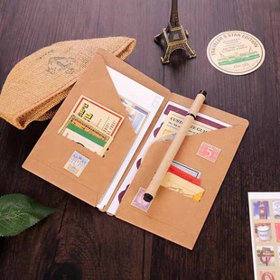 Kraft Paper Black Traveler's Diary Notebook Handbook Business Card TN Pocket Bill Storage Kraft Paper Folder