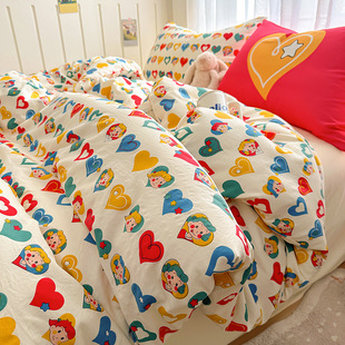 Small fresh water-washed cotton four-piece set water-washed cotton quilt cover single student dormitory bed three-piece bed sheet quilt cover