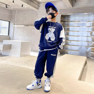 Children's clothing suit spring 2024 Boys' new Korean style Sports color matching children's fashion sweater two-piece set