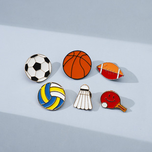 Football Badge Cartoon Basketball Badminton Volleyball Brooch Sports Style Metal Accessories Couple Creative Stylish Men and Women