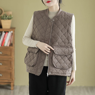 New style vest for women 2023 autumn and winter New Korean style loose rhombus line waistcoat Western style vest outer wear
