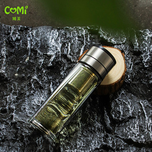 One-Hand One-Click Opening Glass Cup Double-Layer Quick Opening Tea Water Separation Tea Cup Men and Women Car Water Cup