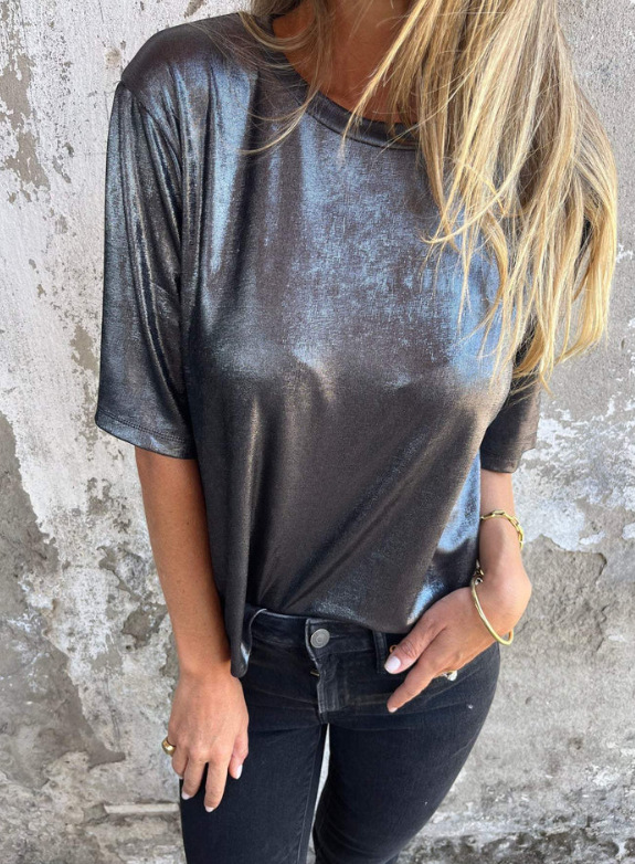 2025 European and American Cross-Border Amazon Independent Site Spring and Summer New Loose Fit Round Neck Solid Color Short-Sleeve T-Shirt Short Style