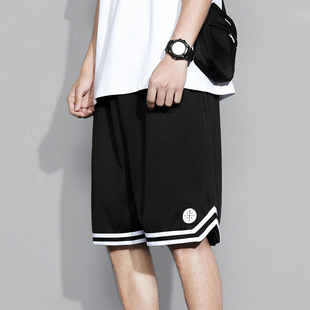 Ice Silk mesh black shorts men's summer thin fashion wide leg five-point straight loose casual sports basketball pants