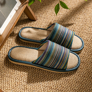 Summer Linen Slippers Women's Indoor Sweat-absorbent Beach Couple Slippers Home Mute Slippers Light Color Slippers Wholesale