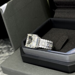 S925 Sterling Silver Large Carat Square Diamond Ring Row Diamond Splicing Ladder Square Diamond Simulation Diamond Advanced Sense Diamond Cutting Flash