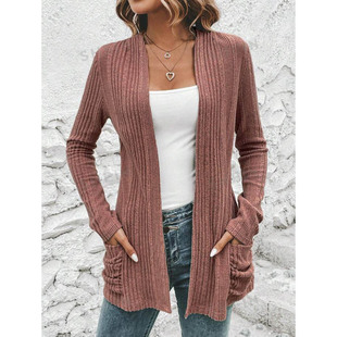 Cross-border Autumn New Amazon Explosions Solid Color Pit Scrub Casual Stitching Long Sleeve Cardigan Jacket