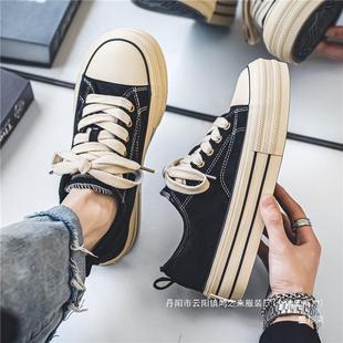 Factory Board Shoes Men's Shoes Summer Breathable Design Niche Sense Soft Bottom Canvas Trendy Shoes Black Cloth Shoes Casual Middle School Students