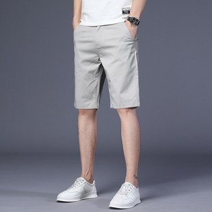 2023 Summer Thin Cotton Shorts Men's Slim-fit Straight Casual Pants High-end Trendy Brand Mid-length Pants All-match
