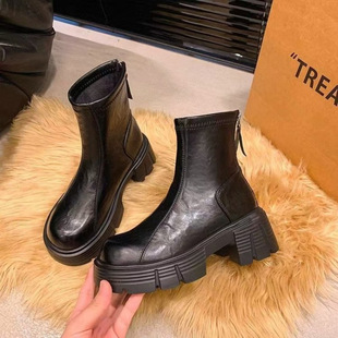 Chelsea Ankle Boots Women's 2024 Autumn and Winter New Genuine Leather Heightened Thick Bottom Heightened Vintage muffin Martin Boots Thin Boots