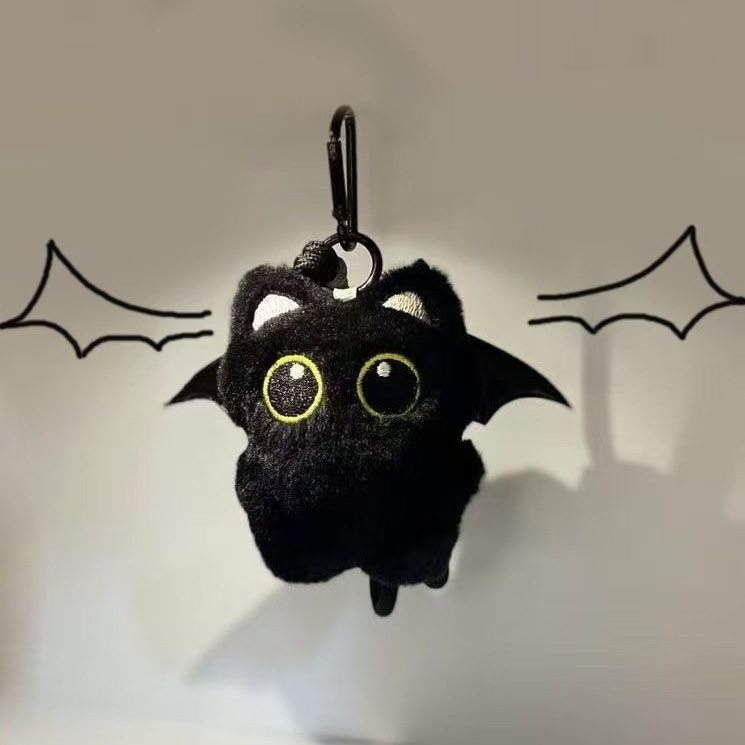 Ghost Wings Little Black Cat Pendant Big-Eyed Punk Cute Bag Charm Squeaking Student Backpack Decoration Couple Gift