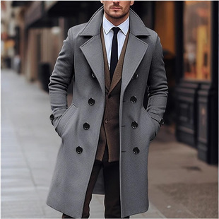 Foreign Trade in stock 2025 Europe and the United States cross-border new men's fashion woolen cloth coat double-breasted long woolen coat