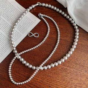 Shijia Pearl Double-layer Stacked Necklace Light Luxury Elegant Retro High-end Woolen Chain Double-wear Separable Necklace for Women