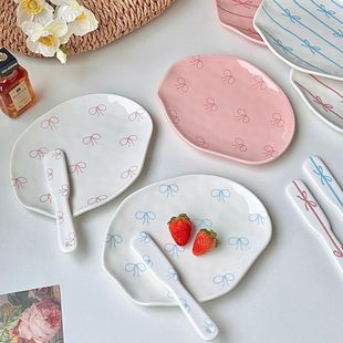 Ins Bow Irregular Hand Kneading Ceramic Dinner Plate Sweet Plate Cake Plate Girls' Heart Breakfast Plate Salad Plate