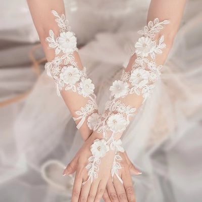 Bridal gloves long lace flower accessories wedding hook finger slimming beautiful Mori dress stage performance