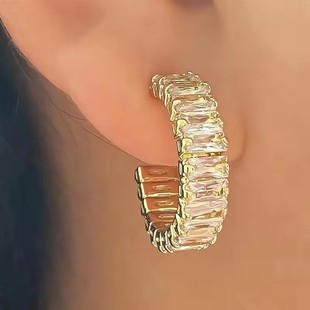 Cross-border Fashion Full Zirconium C- shaped Ear Ring Internet Celebrity Ins Elegant Light Luxury High-end Ear Earrings Distinctive Trend Earrings