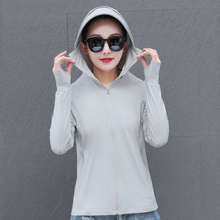 UPF50 Outdoor UV-resistant Hooded Stretch Sunscreen Clothing Women's Summer Thin Big Hat Brim Hair Holes Finger Set Cycling