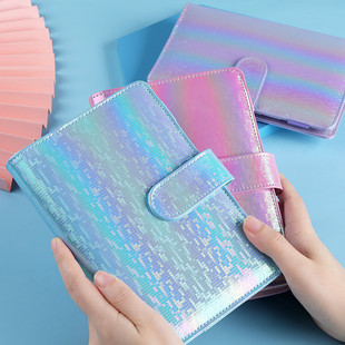Rainbow Square Meteor Shower Notebook Wallet Student Diary Book Loose-Leaf Macaron Color Set