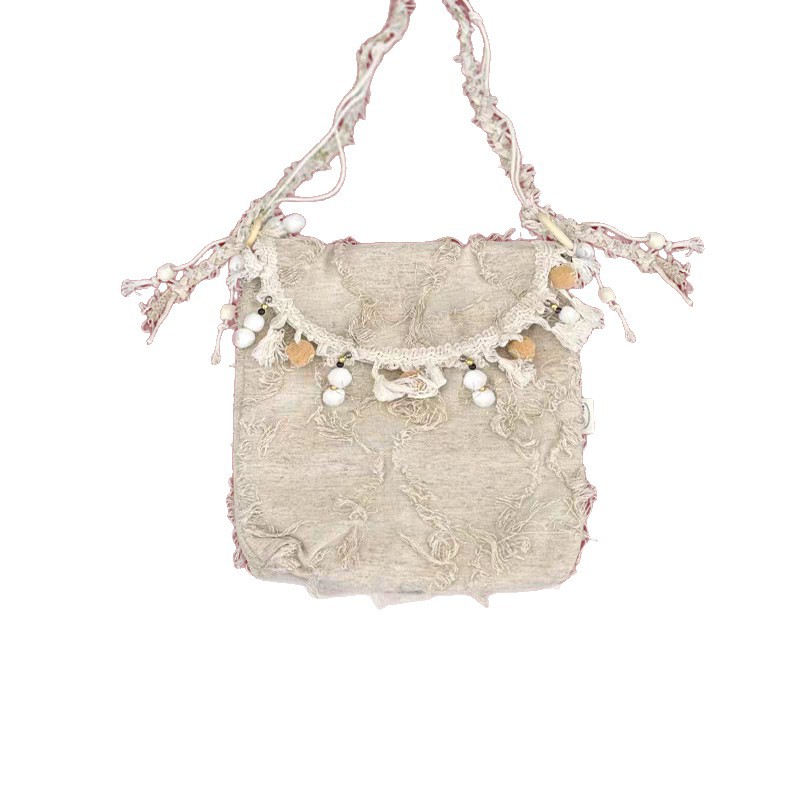 Ethnic style beaded tassel crossbody bag for women, 2025 new style, perfect for travel and vacation, versatile shoulder bag.