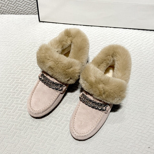 Genuine Leather Snow Boots Women's Winter Fleece-lined 2023 New Non-slip Fur Shoes Warm Cotton Shoes Rabbit Fur Inner Height Raised Peas Shoes