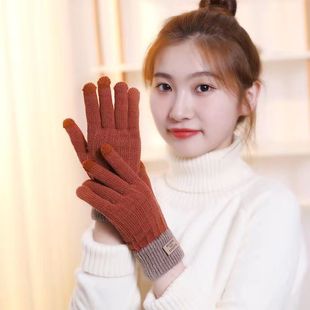 Unisex cashmere knitted touch screen gloves autumn and winter cold-proof anti-freezing thickened fleece-lined student riding gloves