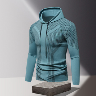 Hooded Sports T-shirt Men's Quick-drying Ice Silk Long-sleeved Sunscreen Spring and Summer Athletics Sports Students Running Fitness Clothes