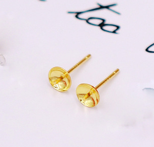 S925 Silver Needle Plated 18K Real Gold Pearl Earrings with Hanging Earrings Tray Copper Accessories DIY Cross Bowl Needle A01