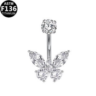 Gabe Europe and the United States cross-border pure titanium G23 transparent zircon nailing titanium titanium butterfly navel ring puncture jewelry