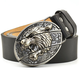 Belt Men's Knife Two-layer Cowhide Leather Smooth Buckle Belt Personalized Fashion Trend Niche European and American Cross-border Belt