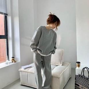 suit Women's New Two-piece Size Sweatshirt Sportswear Slimming Purple Spring and Autumn Chubby Loose Extra Large Comfortable Fashion