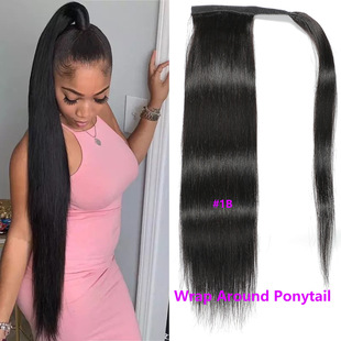 HUMAN HAIR волосы живого действия шелковый парик липучка хвощ WRAP PONYTAIL натуральный черный пятно