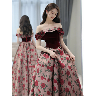 Off-shoulder toast dress bride high-grade 2024 new wedding dress escape princess engagement dress long