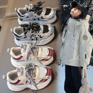 2025 Early Spring Torre Shoes Non-slip Men's and Girls' Running Shoes Lightweight Single-layer Shoes Small, Medium and Large Children's Low-top Striped Double-mesh Shoes