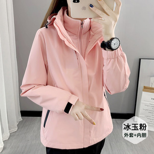 2021 new three-in-one charge men's and women's outdoor warm cotton-padded winter two-piece group printed LOGO