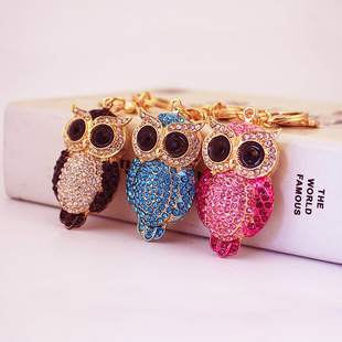 Creative Cute Oil Dropping Painted Big Eye Owl Car Keychain Women's Bag Accessories Metal Pendant Gift 1267