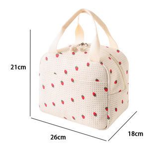 Strawberry Corduroy Lunch Bag Student Office Student Lunch Box Heat Preservation Bag Waterproof Portable Large Capacity Rice Bag