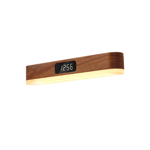 Simple and Great Wooden Remote Control Clock Lamp LED Solid Wood Bedside Lamp Magnetic Wall Lamp Adjusting Tri-Color Warm Nightlight