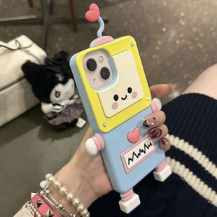Стерео милый робот подходит для iPhone14promax Apple 15 чехол для телефона 12 новый силиконовый 14Pro