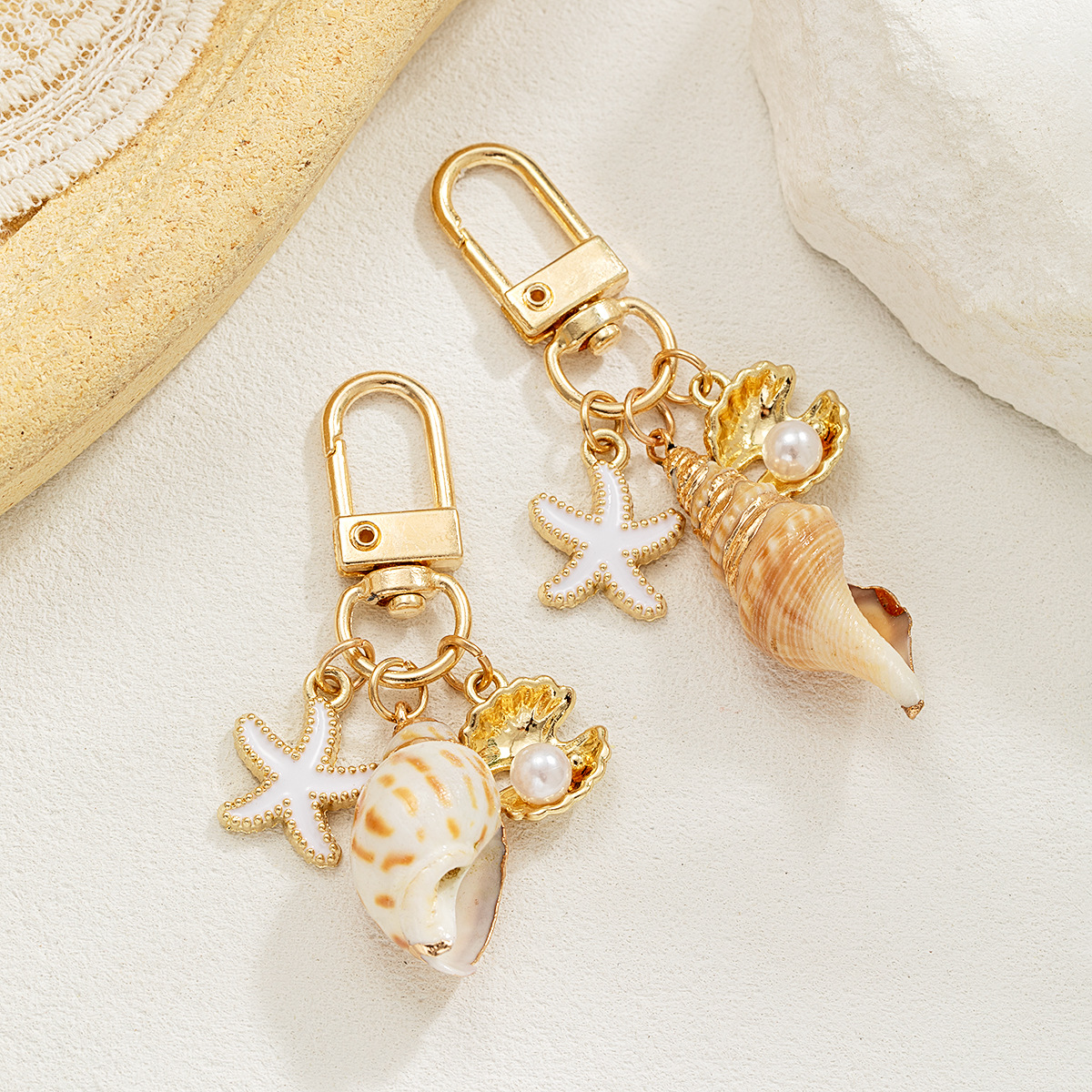 Amazon Cross-border Hot Selling Creative Personality Seaside Alloy Natural Shell Imitation Pearl Keychain Bag Pendant