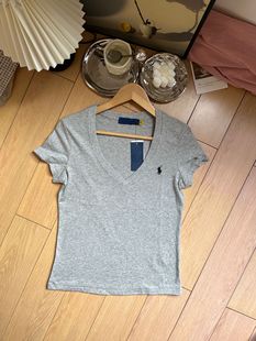 Original ExporT Can Scan The Qr Code 100 CoTTon Embroidered Pony Logo V Neck T-shirT ComforTable Thin BreaThable Simple Top for Women