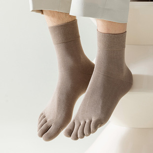 Summer trendy all-match solid color five-finger mid-calf length socks men's stockings breathable sweat-absorbent deodorant socks business travel socks