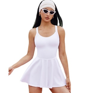 New High-grade Foreign Trade Cross-border Sports Fake Two-piece Shorts One-piece Tennis Skirt One-piece Fitness Yoga Clothing Beautiful Back