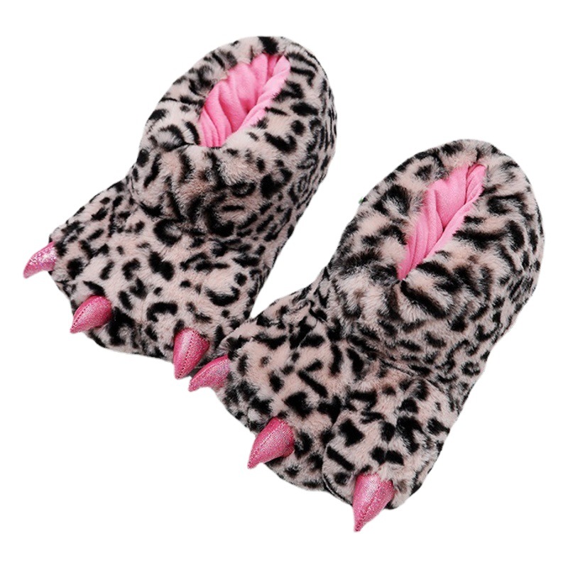 Factory direct sales of super soft plush animal cartoon paw slippers for autumn and winter, thickened, comfortable, warm cotton slippers.